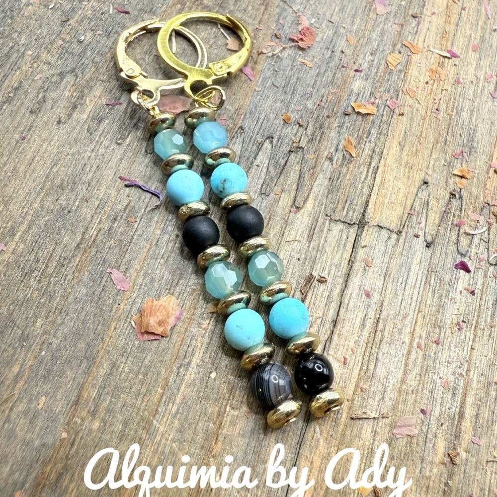 Luxury gold turquoise and onyx earrings